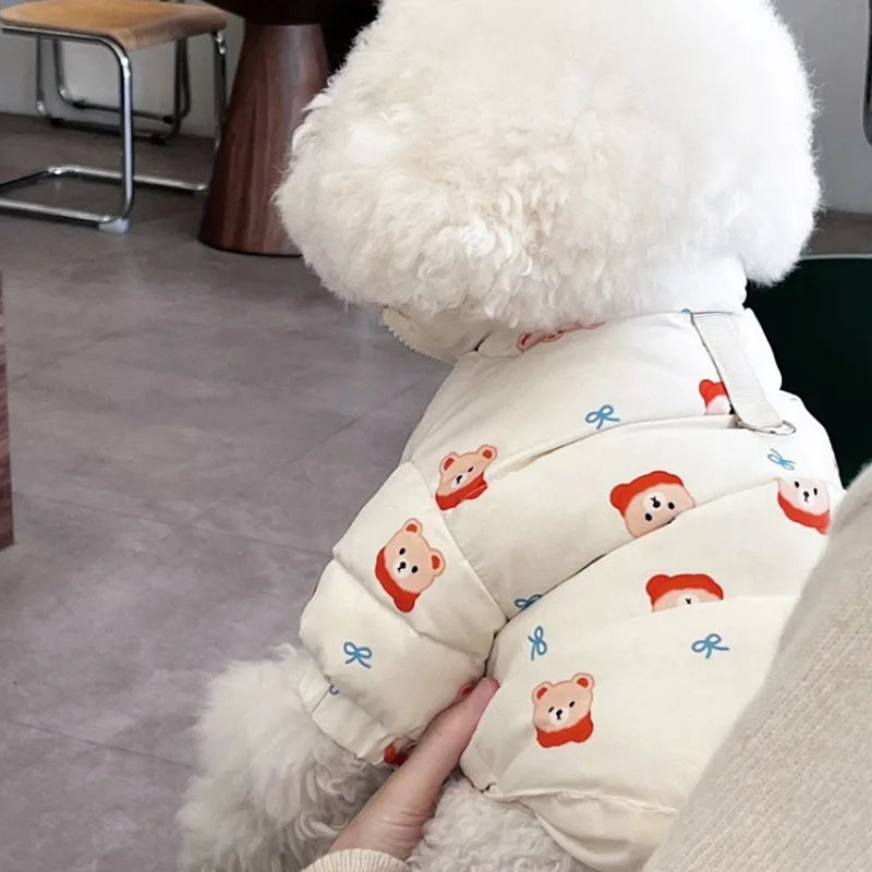 Cute Animal Bear Printed Pet Clothing Winter Dog Cat Cotton Coat Small Dog Teddy Warm Down Coat Cartoon Two legged Dog Clothing