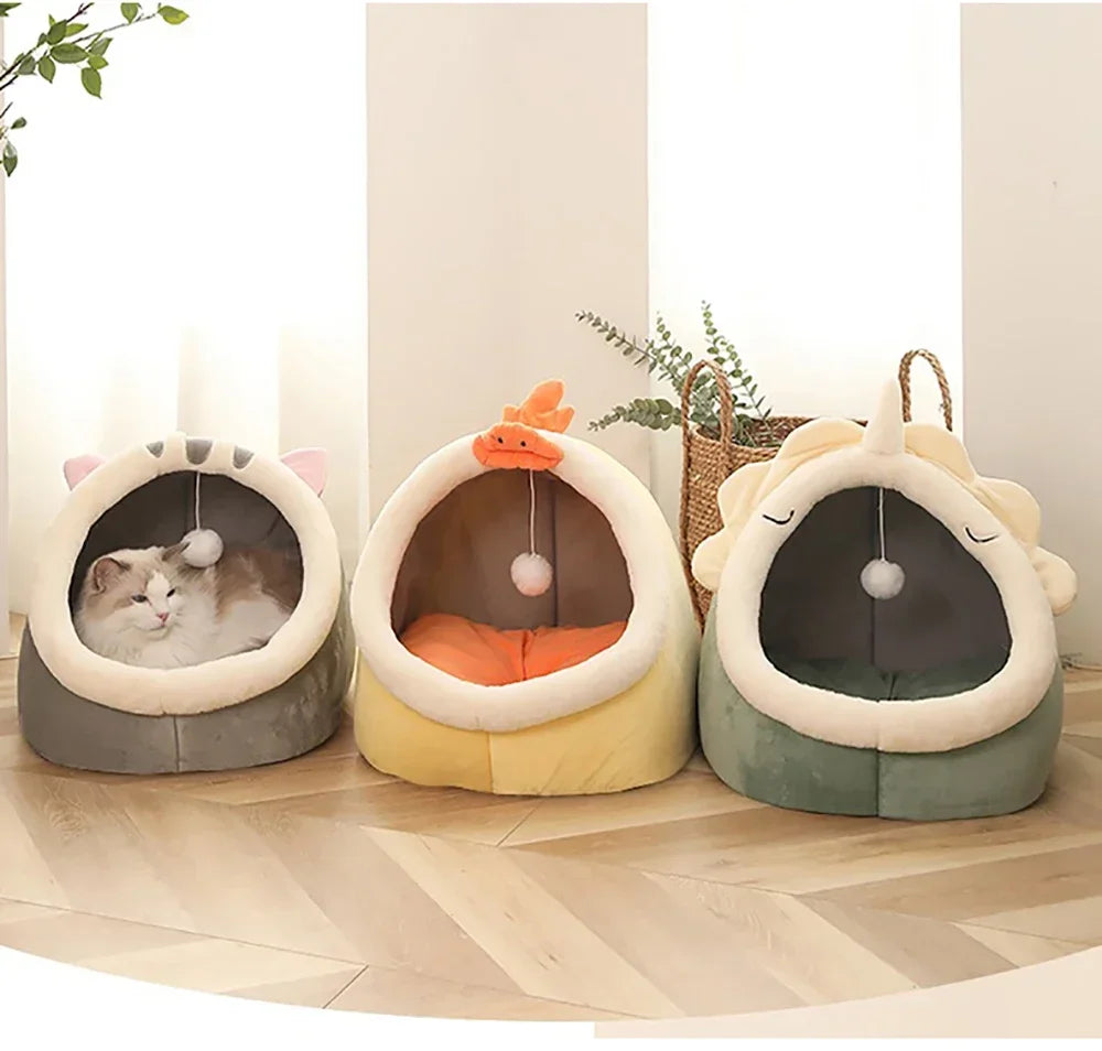 Cat Bed House Kennel Nest Round Pets Sleeping Cave Kitten Beds Pet Basket Cozy Kitten Lounger Cushion Cat House Tent Dog House