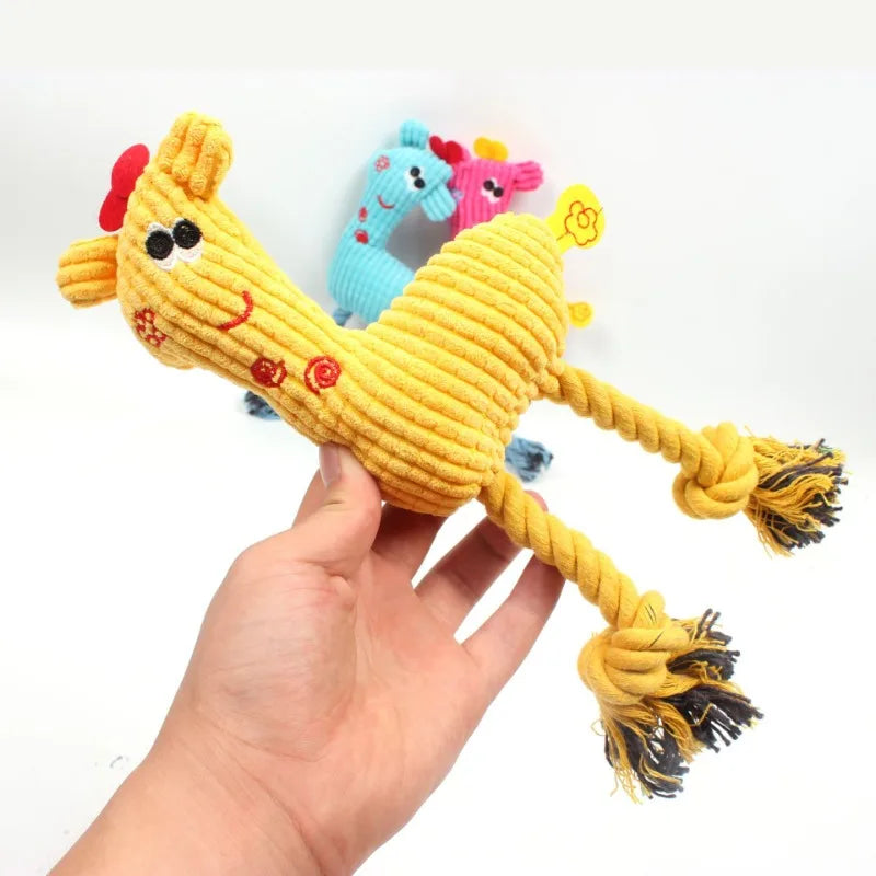 New Pet Toy Giraffe Shape Corduroy Dog Squeaky Toys Cotton Rope Puppy Cleaning Teeth Chew Toy Pet Training Dog Accessories