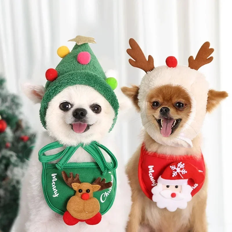 Dog Cat Christmas Hat Pets Clothes Bibs Puppy Cap Costume Accessories Xmas Home Decoration 2024 New Year Gift Bandana