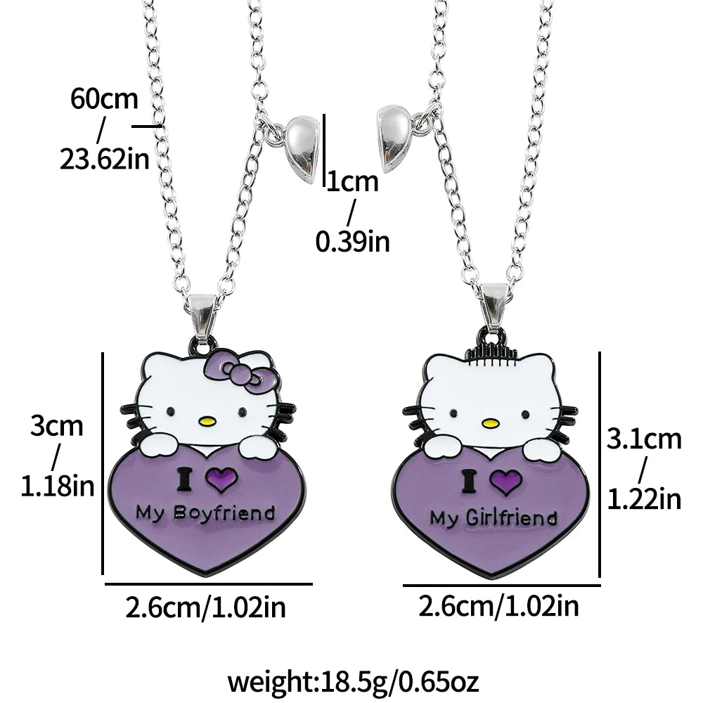 2pcs Hello Kitty Couple Pendant Necklace I Love My Boyfriend Girlfriend Necklace Kawaii Sanrio KT Cat Neck Chains