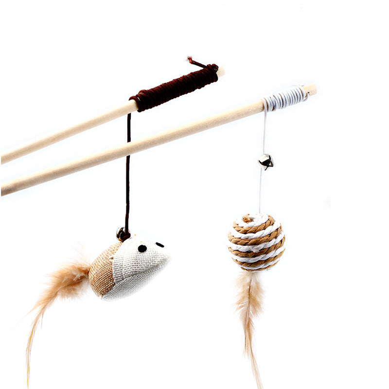 1PC Teaser Feather Toys Kitten Funny Colorful Rod Cat Wand Toys Wood Pet Cat Toys Interactive Stick Pet Cat Supplies