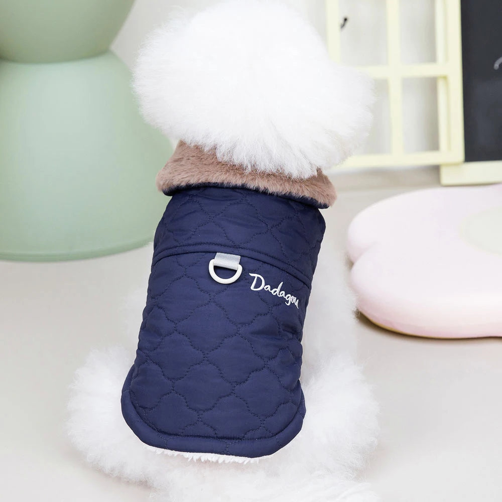 Waterproof Winter Pet Jacket Clothes Super Warm Small Dogs Clothing With Fur Collar Cotton Pet Outfits French Bulldog Coat Vest