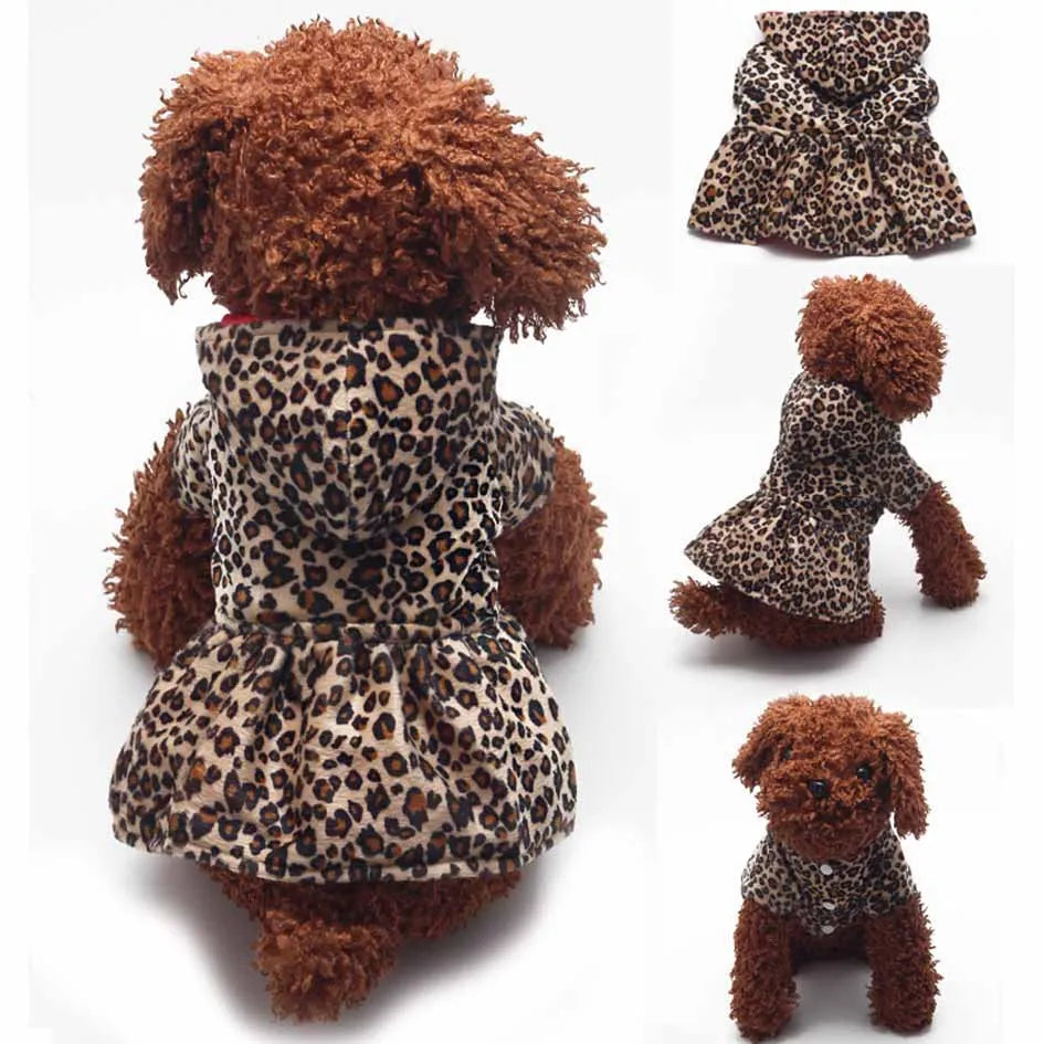 Winter Puppy Dog Clothes Cute Pet Dogs Leopard Costume Tops Cotton Hoodie Clothes Warm Dog Coats & Jackets Chihuahua Clothing