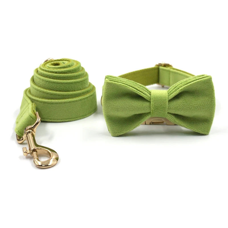 Fruit Green Velvet Dog Harness Luxury Designer Pet Collar with Gold Metal Buckles Medium Large Dog Traction Kit