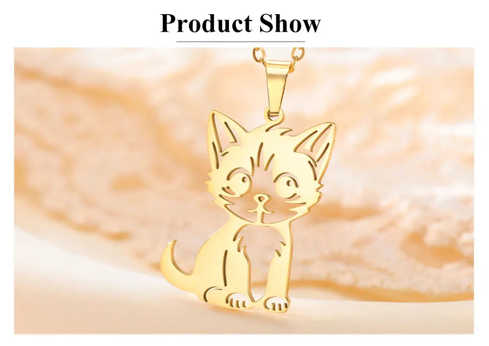 Cazador Cute Little Wild Cat Kitten Pendant Necklace for Women Stainless Steel Jewelry Necklaces Birthday Christmas Gift 2024