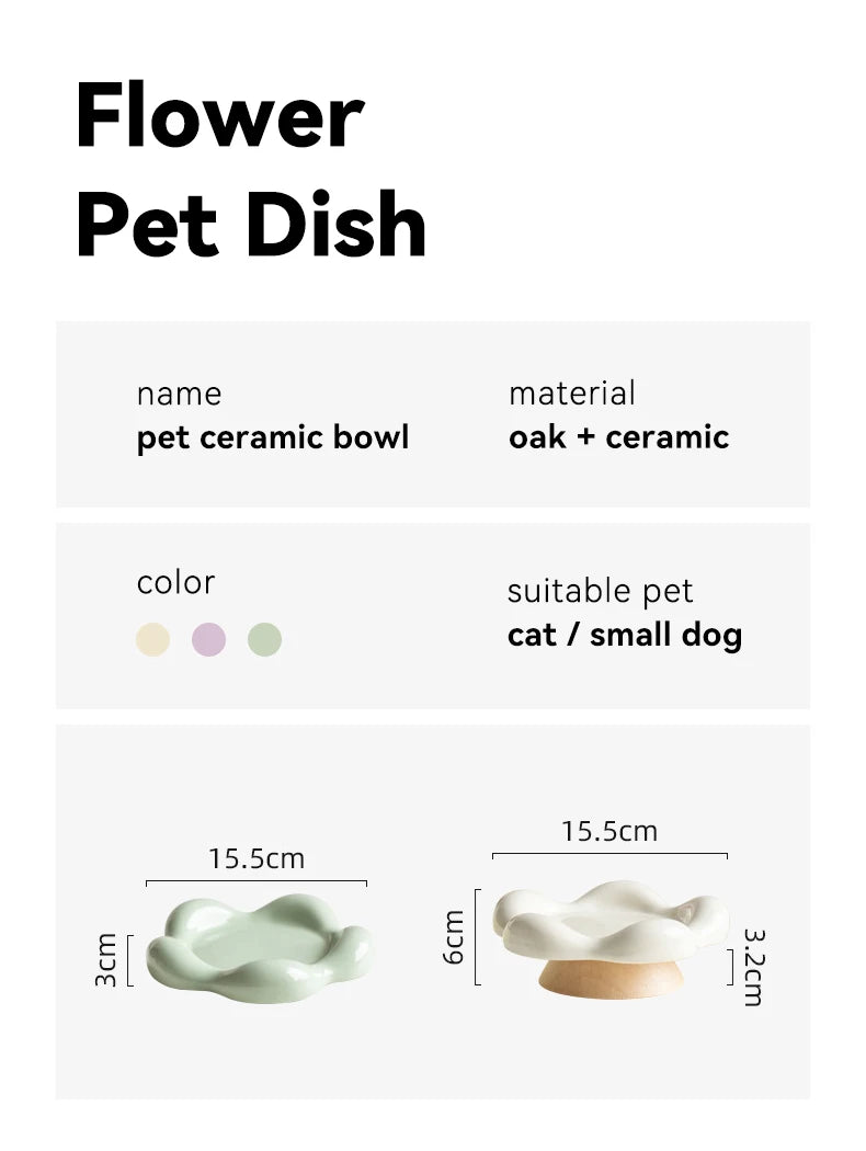 Cat Ceramic Bowl Small Pet Elevated Food Water Feeders Puppy Dog Drinking Eating Dish Plate with Wooden Stand