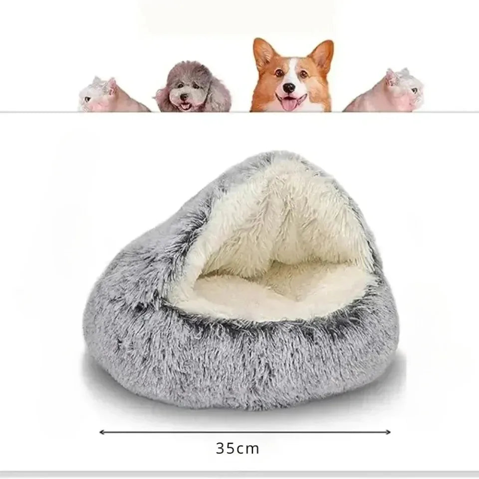 Soft Plush Round Cat Bed Warm Comfortable Winter Long Plush Pet Cat Bed Round Semi Enclosed Cat Nest For Small Dogs Sleep Bag