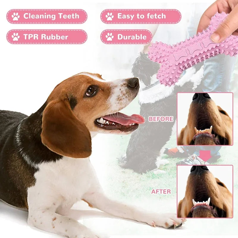 Dog Chew Toys for Cleaning Teeth Pink Soft Rubber Bone Funny Ball Interactive Donut Treat Set for Small Medium Dogs Pet Gifts