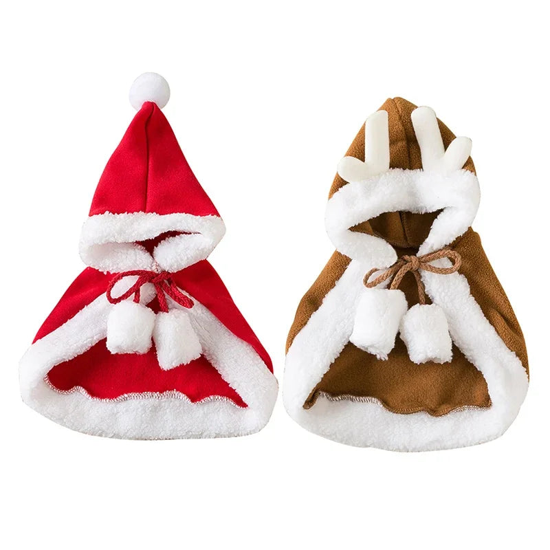 Funny Cat Christmas Costume Santa Cosplay Pet Christmas Cape Dress Up Clothes Warm Red Scarf Cloak With Hat Pet Accessories