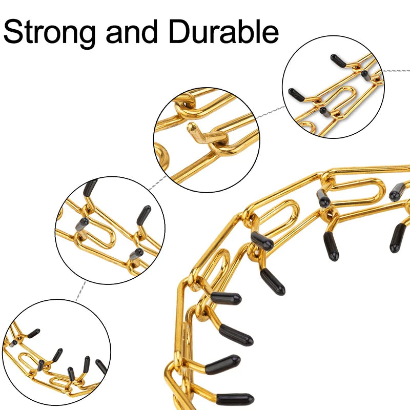 18K Gold Removable Pet Link Chain Pinch Dog Training Prong Collar Adjustable Stainless Steel Spike Necklace with Comfort Rubber