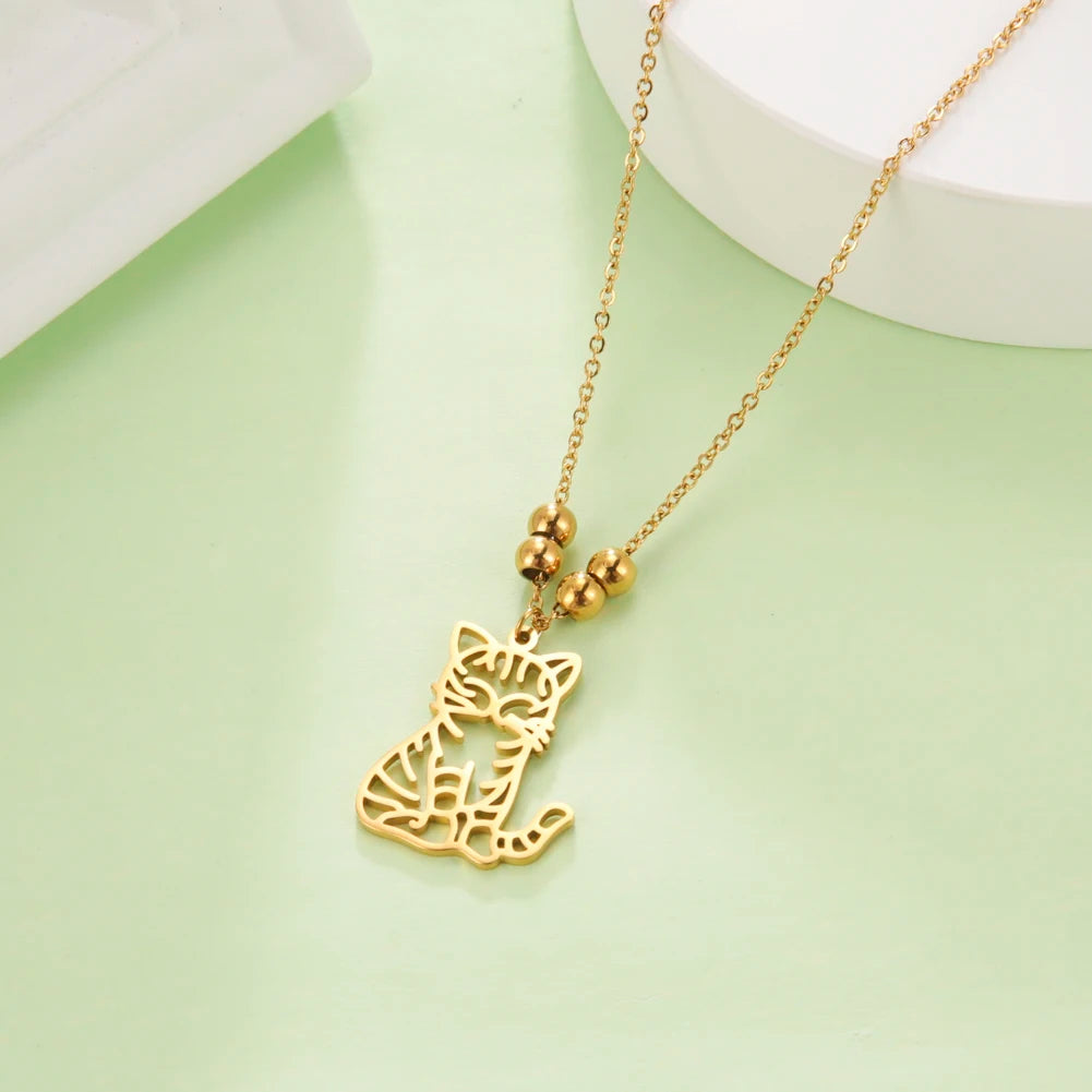 Cazador Cute Animal Cat Pendant Necklace for Women Girls Lovely Paw Choker Neck Chain Stainless Steel Jewelry Birthday Gift 2024