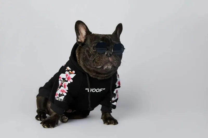 NONOR Dog Clothes WOOF Fashion Sakura Dog Jacket Pet Dog Hoodies Winter French Bulldog Pugs Sports Dog Jacket M-4XL