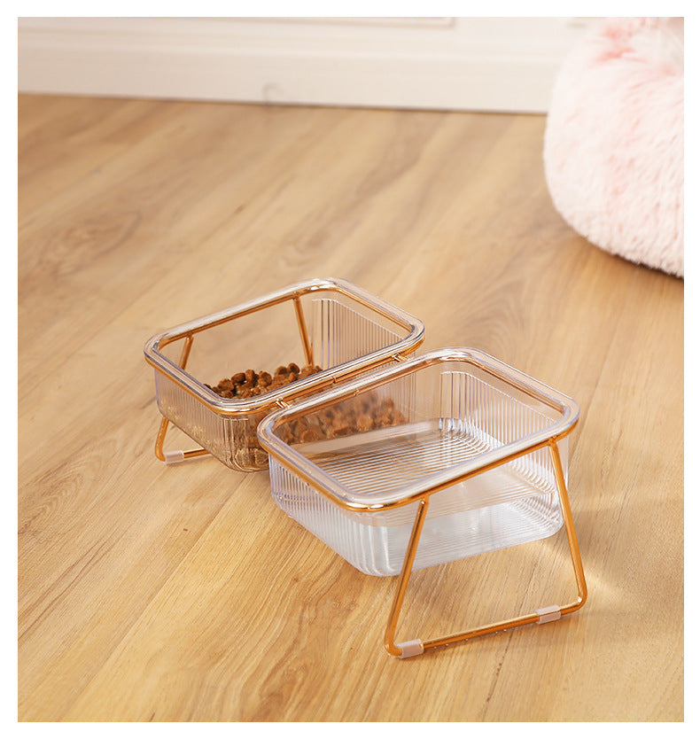 Cat Bowl Transparent High Foot Cat Bowl Oblique Mouth Protects Cervical Neck Drinking Cat Grain Bowl Dog Pet E Double Bowl