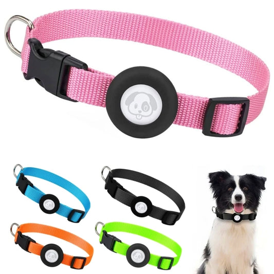 Dog Airtag Collar Nylon Pet Cat Dog Anti-Lost Collar Solid Adjustable Collar Puppy Necklace Collar with Bells for Apple Air Tag