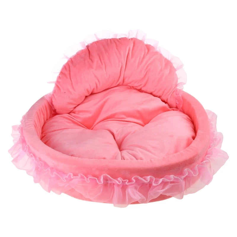 Bows Lace Pet Bed Detachable Cushion Princess Nest for Dogs Cats Soothing