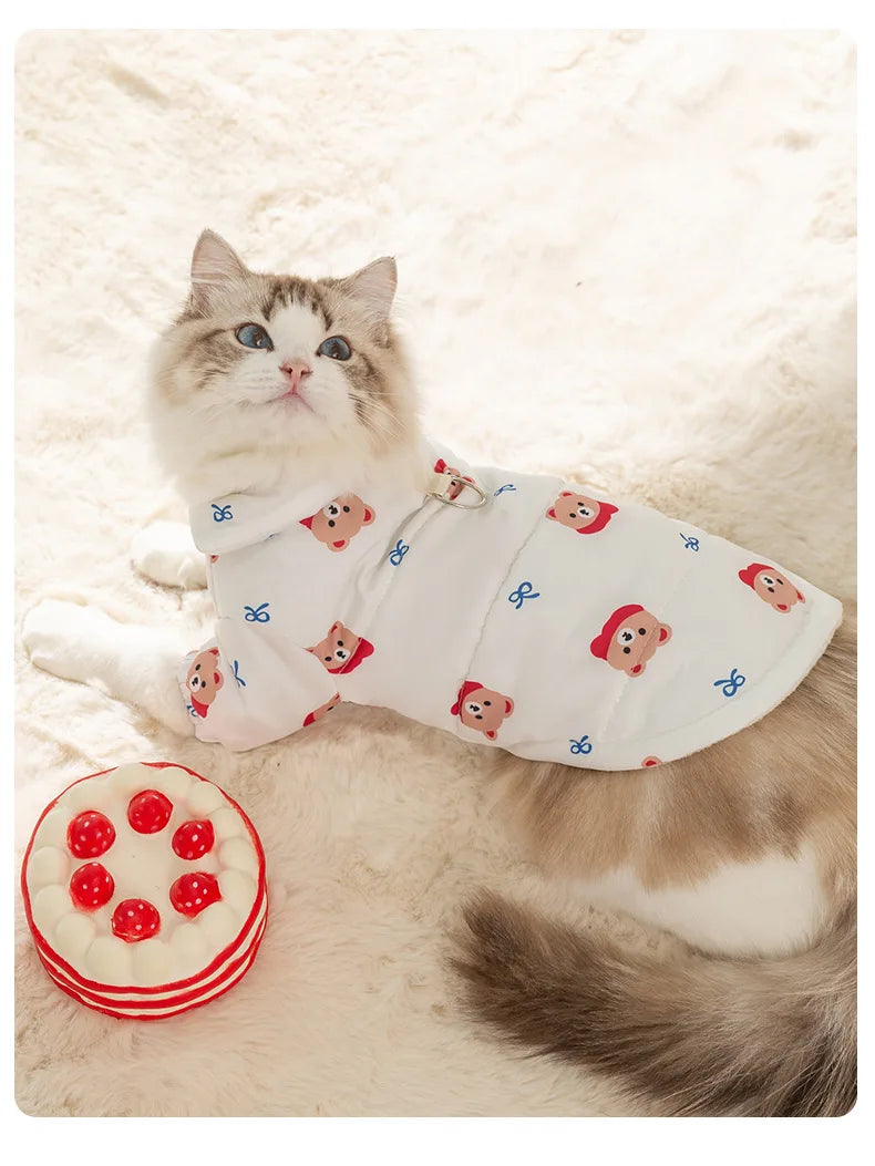 Cute Animal Bear Printed Pet Clothing Winter Dog Cat Cotton Coat Small Dog Teddy Warm Down Coat Cartoon Two legged Dog Clothing