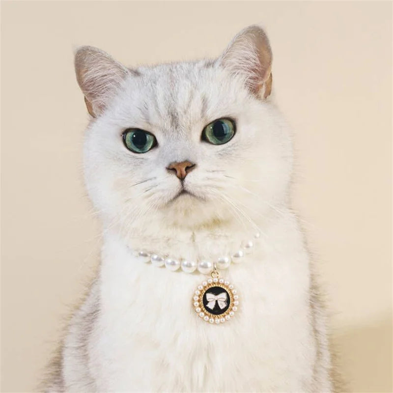 Cute Pet Pearl Collar Dog Princess Bow Necklace Cat Jewelry Collar Puppy Accessories Dog Chain Chihuahua Wedding Jewelry Stuff