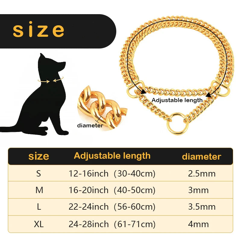 Gold Dog Chain Collar Stainless Steel 18K Chew Proof Training Double Row Pet Chains Collars for Medium Large Dogs