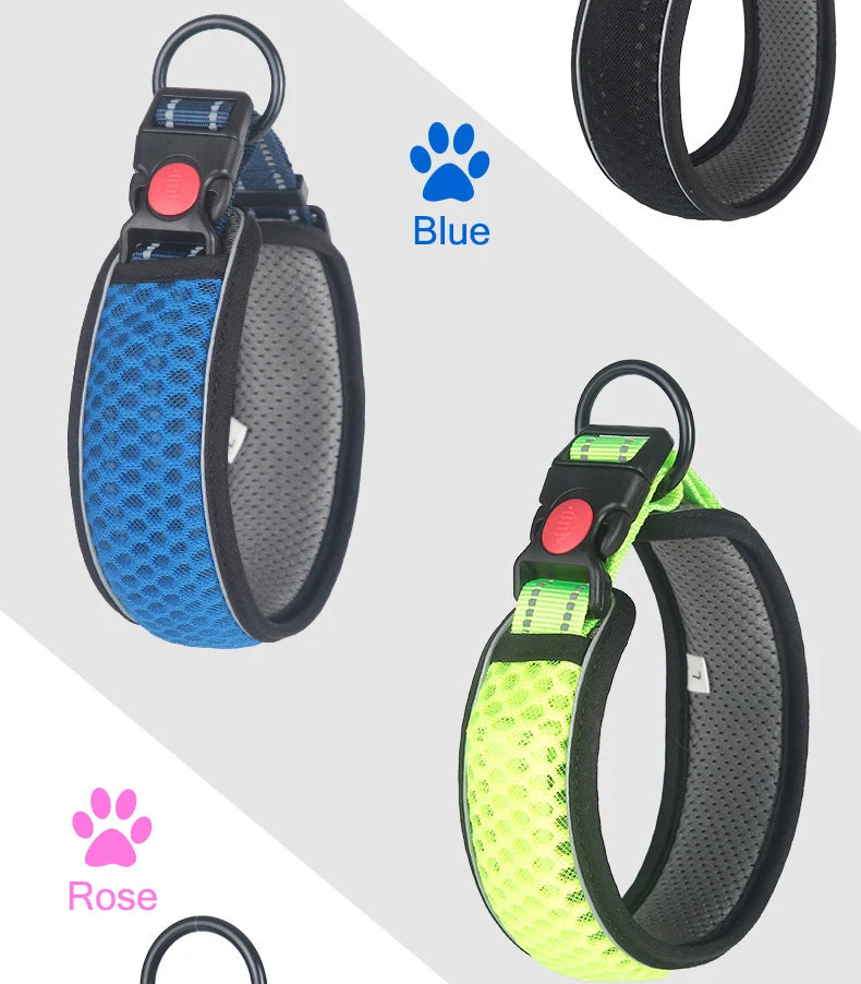 3M Reflective Dog Collar Night Safety Honeycomb Net Breathable Comfortable Explosion-Proof Nylon Dogs Collar For Large Small Pet