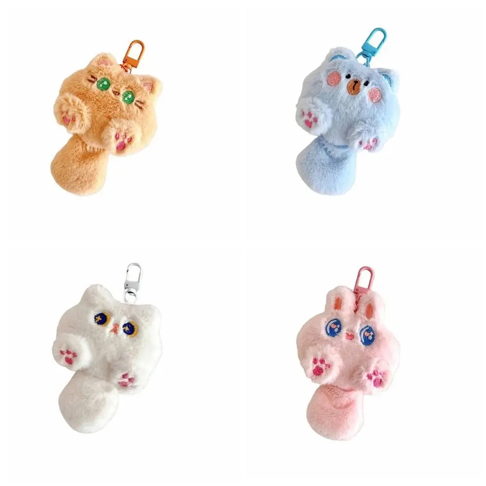 Bag Hanging Soft Cute Cat Plush Keychain Cartoon Stuffed Rabbit Doll Keyring Funny Lovely Animal Pendant with Tail Kids