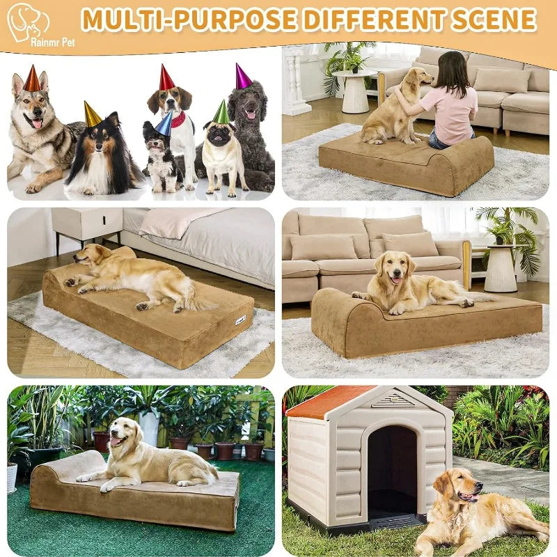 Large and Extra Large Dogs-Pet Bed with Scratch-Resistant Microsuede Cover&Machine Washable Removable Waterproof Cover,Khaki