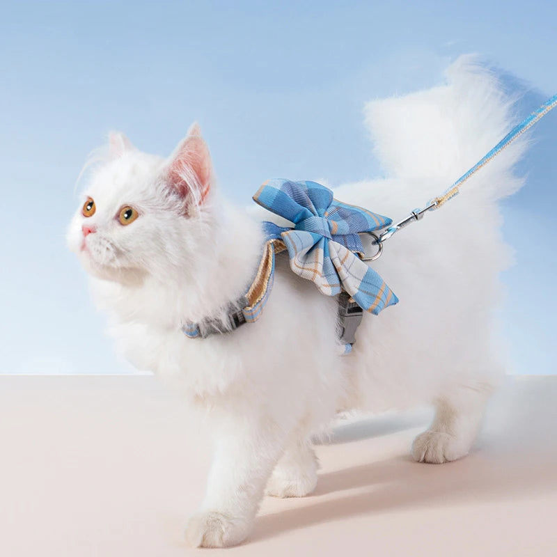 New Cute, Princess Dog Cat Collar Harness with Breast Strap Traction Rope - Lovely Pet Vest Clothes for Puppy Kitten - Adorable