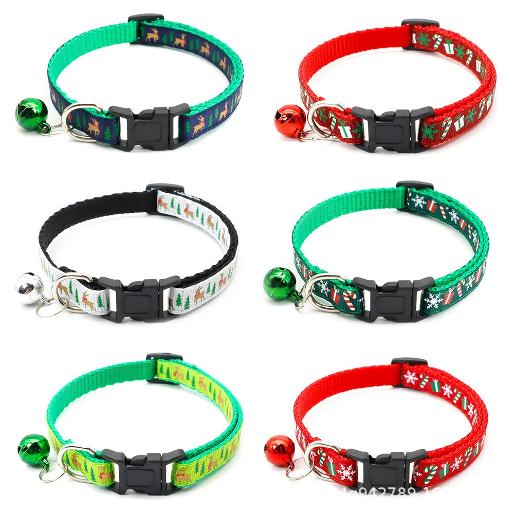 1pc Pet Collars Delicate Safety Casual Nylon Dog Collar with Bell Chrismas Neck Strap Fashion Adjustable Pet Cat Dog Collar