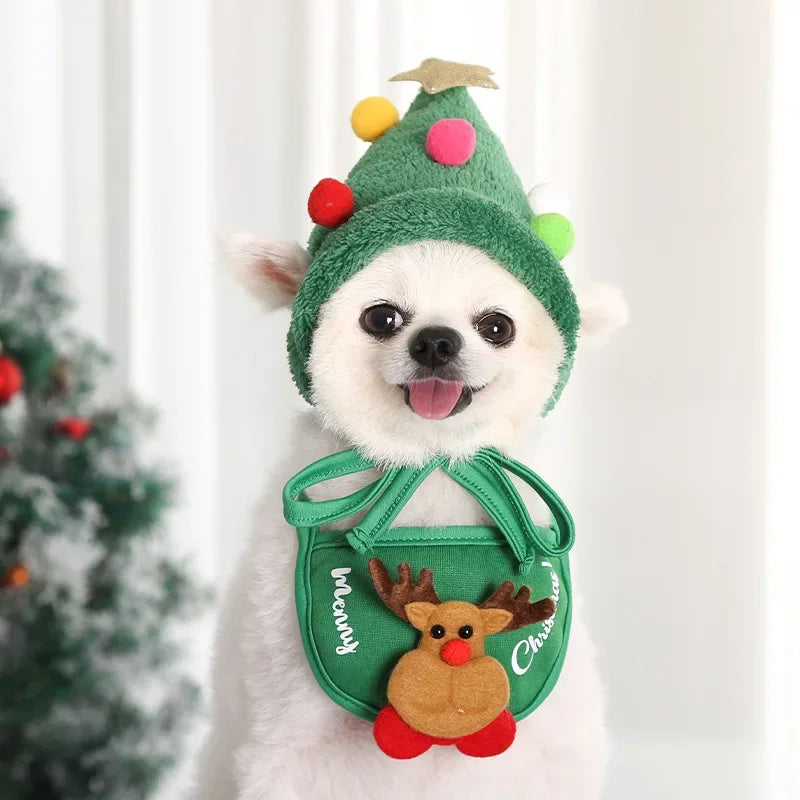 Dog Cat Christmas Hat Pets Clothes Bibs Puppy Cap Costume Accessories Xmas Home Decoration 2024 New Year Gift Bandana