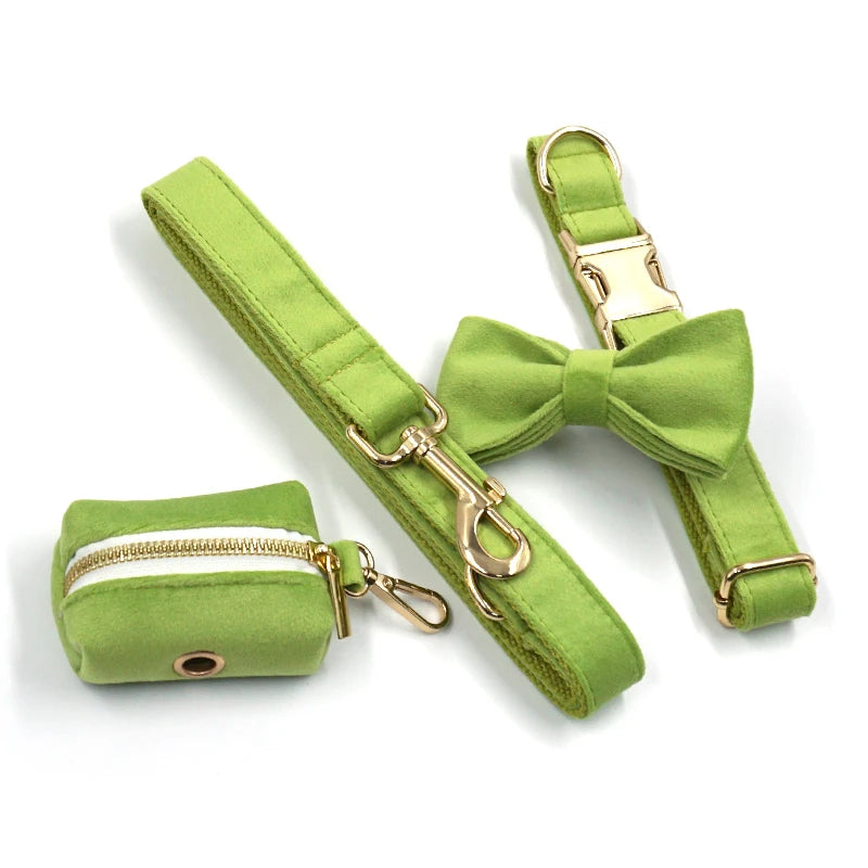 Fruit Green Velvet Dog Harness Luxury Designer Pet Collar with Gold Metal Buckles Medium Large Dog Traction Kit