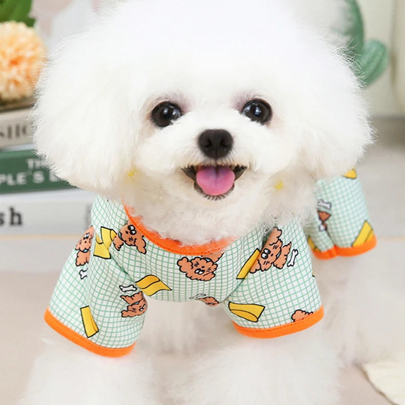 Fashion Pet Dog Clothes for Small Dogs Spring Dog Jumpsuit Cartoon Print Puppy Pajamas Cute Cat Clothing Pet Chihuahua Clothes