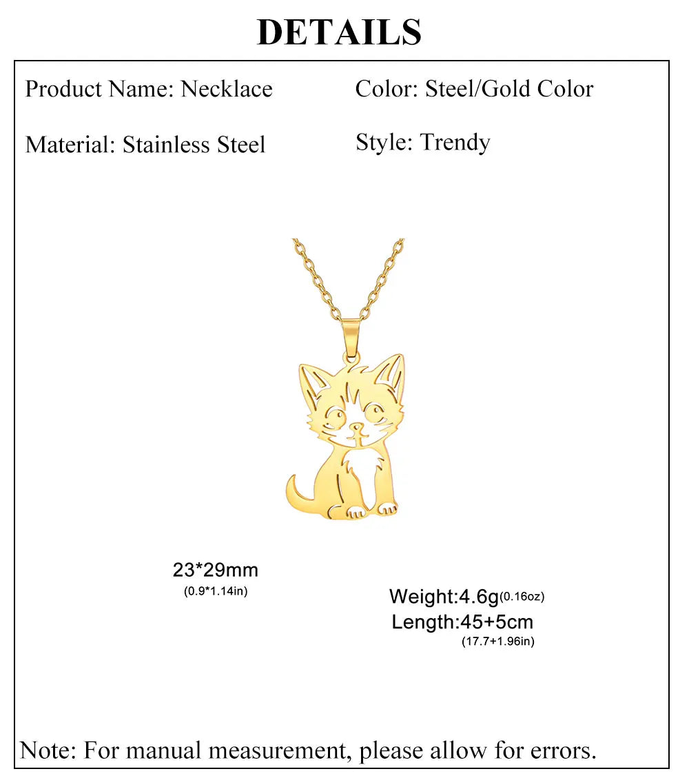 Cazador Cute Little Wild Cat Kitten Pendant Necklace for Women Stainless Steel Jewelry Necklaces Birthday Christmas Gift 2024