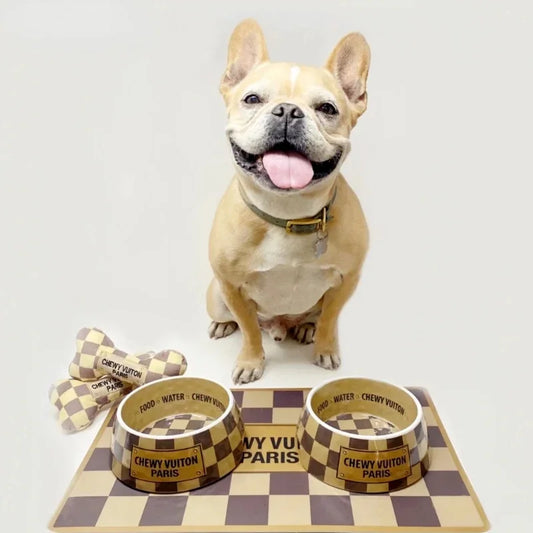 Luxury Brand Designer Dog Bowl Bowls With Placemat Puppy Cat Feeder Non-slip Crash French Bulldog Bowl For Small Dogs