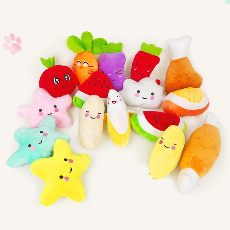 Bite Resistant Puppy Dog Cat Chew Toys Plush Squeaky Pet Fruit Toy for Small Medium Dogs Chihuahua Beagle mascotas Accessories